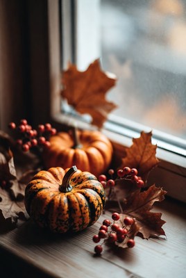 Autumn decor on window sill