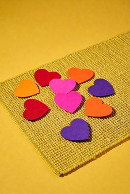 Colorful hearts on a mat