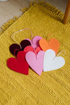 Colorful heart shapes on a rug