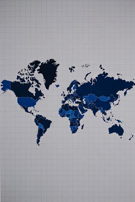 World map in various blue shades