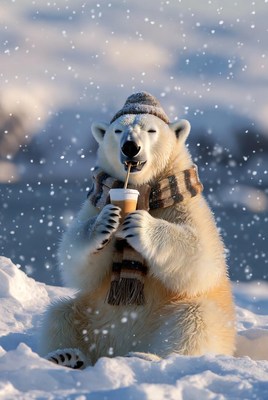 Polar bear enjoying drink in snow