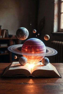 Open Book Releasing Glowing Planets