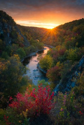 Autumn Sunset Over River Valley