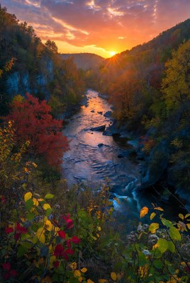 Autumn River Valley Sunset