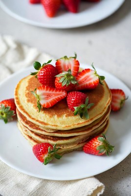 Pancakes Topped with Fresh Strawberries