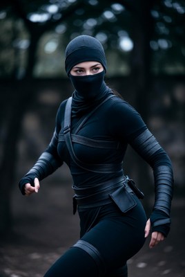 Female ninja training in outdoor setting