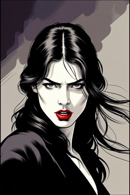 Woman with long black hair shows strong emotion