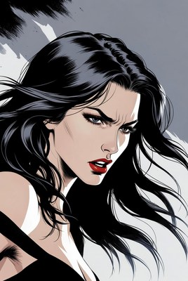 Strong woman with flowing hair