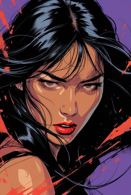 Woman with black hair and red lips