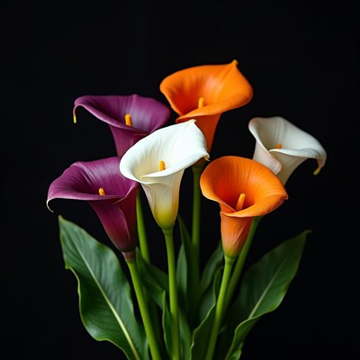 Colorful flowers in a dark setting