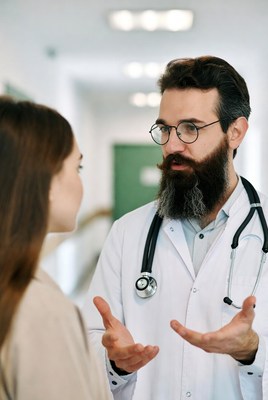 Doctor talking with patient in clinic