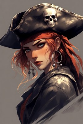 Portrait of a pirate woman with hat