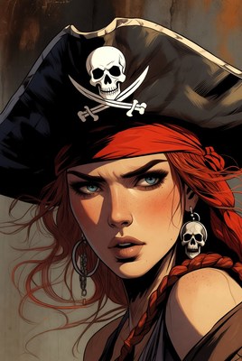 Woman in pirate costume with skull hat