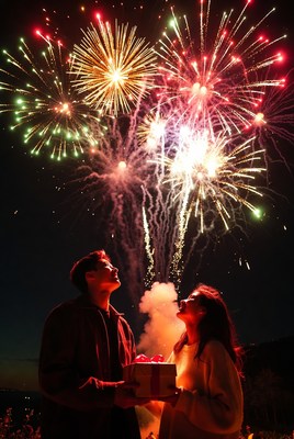 Celebrating with fireworks at night