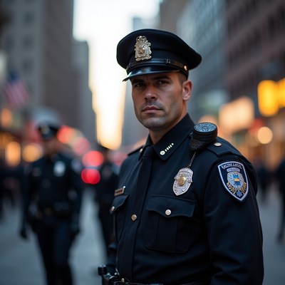 Police presence in busy city street