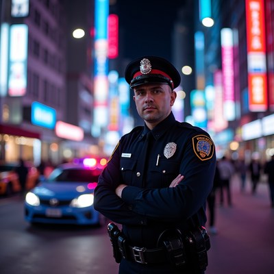 Officer standing in busy city street
