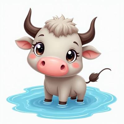 Cute calf standing in water