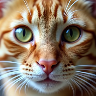 Orange cat with green eyes close up