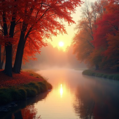 Autumn sunset by the river