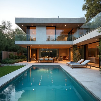 Modern house with swimming pool and garden