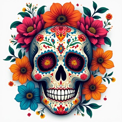 Skull design with flowers and colors