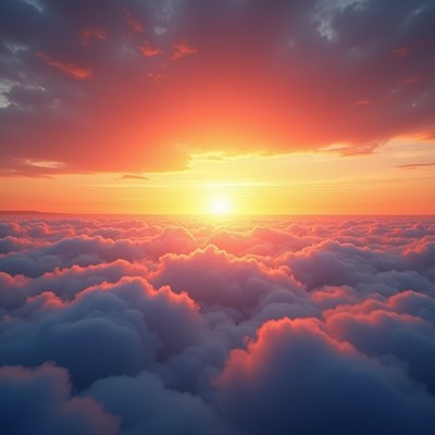 Sunset over clouds at horizon