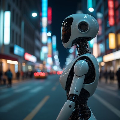 Robot in city at night