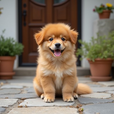 Cute puppy sitting on stones