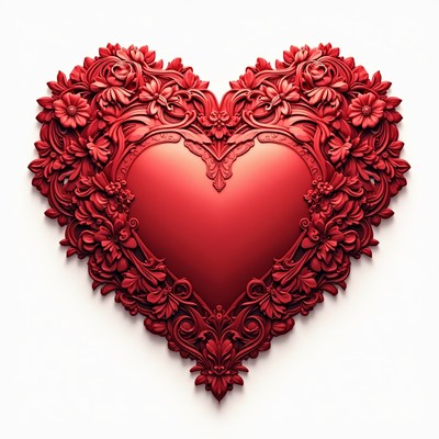 Red floral heart shape design in detail