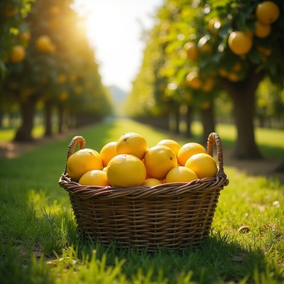 Lemons in a basket under trees