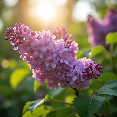 Lilac flowers in sunrise light