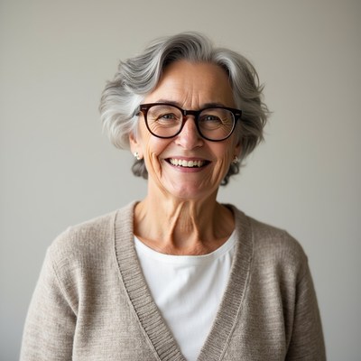Happy older woman with glasses smiling