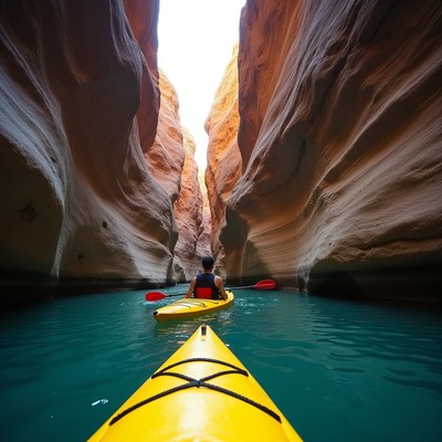 Kayaking in narrow canyon waters