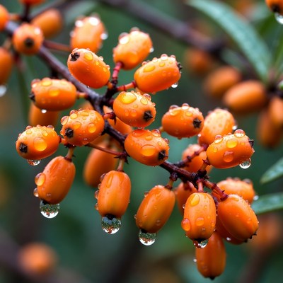 Orange berries wet from rain