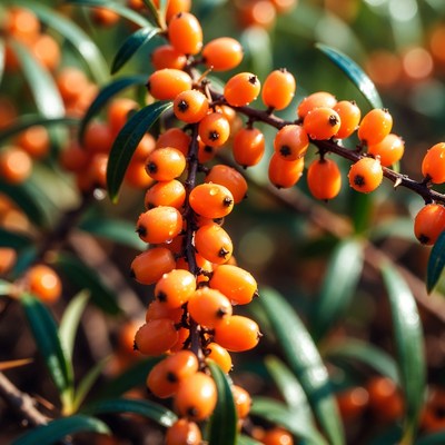 Sea buckthorn berries on branch