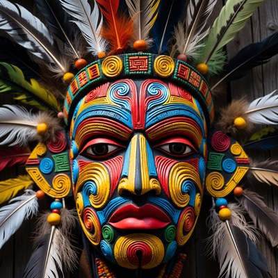 Colorful tribal mask with feathers