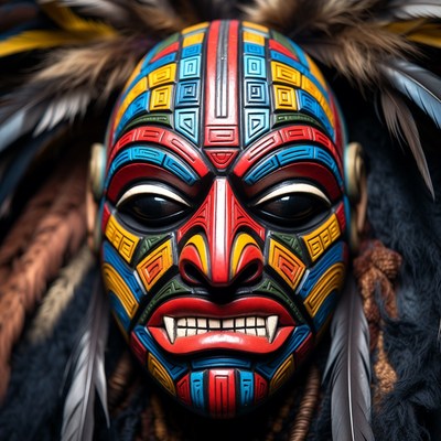 Colorful mask with feathers and details