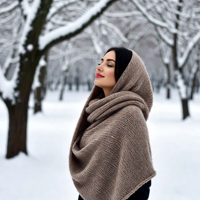 Woman enjoys winter in snowy park