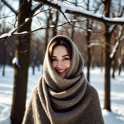 Woman smiling in winter landscape