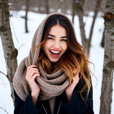 Woman smiling in winter forest