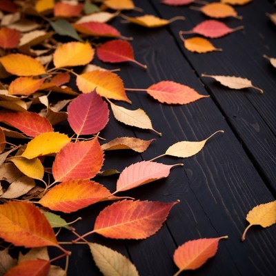 Colorful leaves on wooden surface