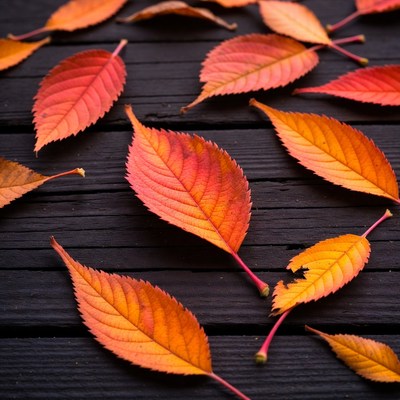 Autumn leaves on dark surface