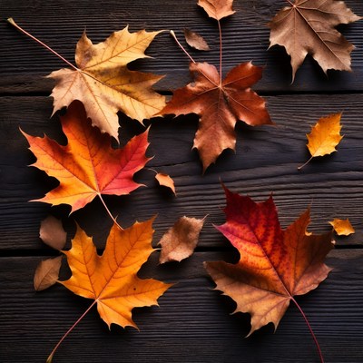 Autumn leaves on wooden surface