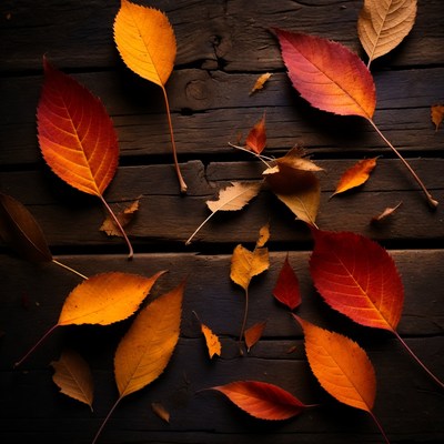 Colorful autumn leaves on wood