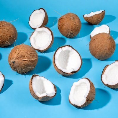 Coconuts on blue background