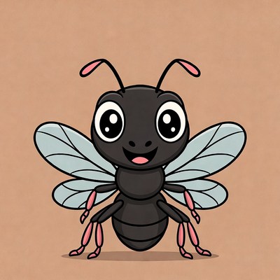 Cute bee with big eyes and wings