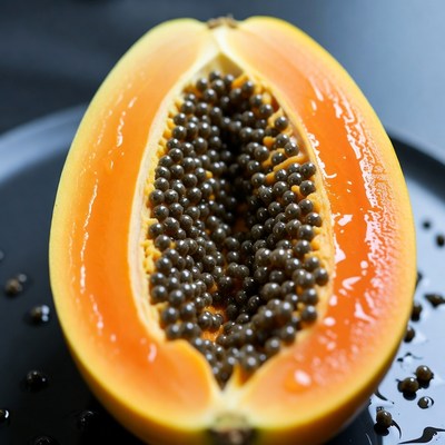 Papaya cut open showing seeds