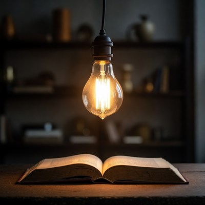 Light shines on open book