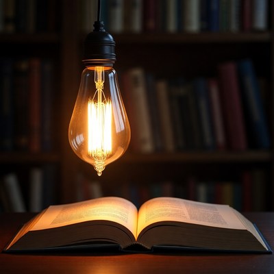 Light shining on open book