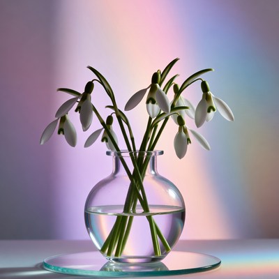 Snowdrop flowers in a clear vase